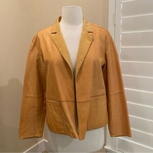 Lafayette 148 Mustard Yellow Leather Jacket Blazer Open Size Small